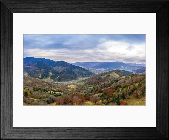 Framed Print : Landscape of beautiful evening autumn mountains after sunset Framed Print : Landscape of beautiful evening autumn mountains after sunset