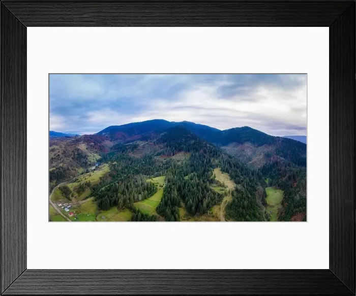 Framed Print : Small village in a mountain valley of the Carpathian Mountains on an autumn day in Ukraine in the village of Dzembronya Framed Print : Small village in a mountain valley of the Carpathian Mountains on an autumn day in Ukraine in the village of Dzembronya