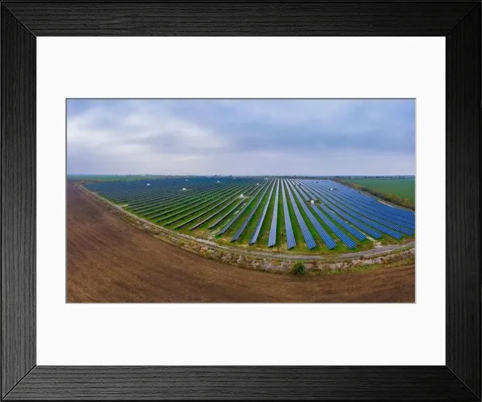 Framed Print : Power plant using renewable solar energy. Aerial drone shot Framed Print : Power plant using renewable solar energy. Aerial drone shot