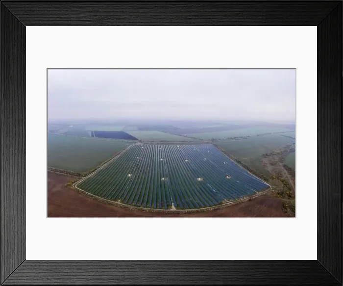 Framed Print : Power plant using renewable solar energy. Aerial drone shot Framed Print : Power plant using renewable solar energy. Aerial drone shot