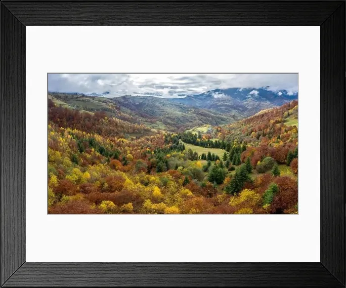 Framed Print : Sky with white and fluffy layer of clouds over green autumn hills, Aerial panoramic drone shot Framed Print : Sky with white and fluffy layer of clouds over green autumn hills, Aerial panoramic drone shot