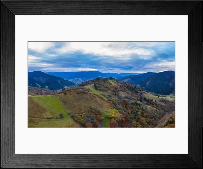 Framed Print : Small village in a mountain valley of the Carpathian Mountains on an autumn day in Ukraine in the village of Dzembronya Framed Print : Small village in a mountain valley of the Carpathian Mountains on an autumn day in Ukraine in the village of Dzembronya