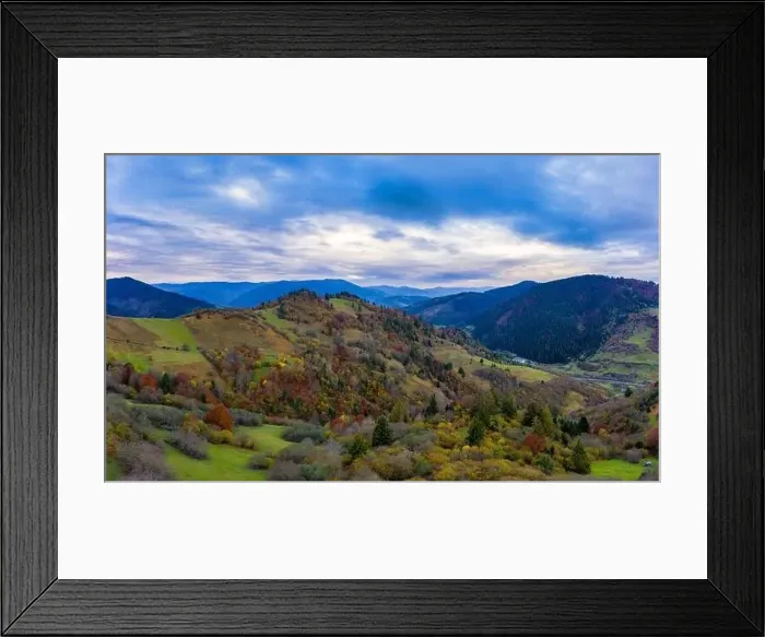 Framed Print : Small village in a mountain valley of the Carpathian Mountains on an autumn day in Ukraine in the village of Dzembronya Framed Print : Small village in a mountain valley of the Carpathian Mountains on an autumn day in Ukraine in the village of Dzembronya