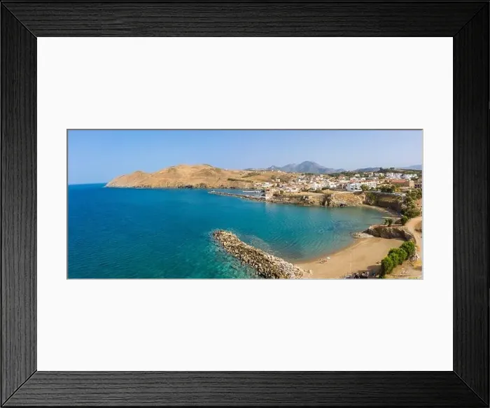 Framed Print : Aerial panoramic coastal view of Panormas showing Paralia Panormos beach, Rethymno, Crete, Greece Framed Print : Aerial panoramic coastal view of Panormas showing Paralia Panormos beach, Rethymno, Crete, Greece