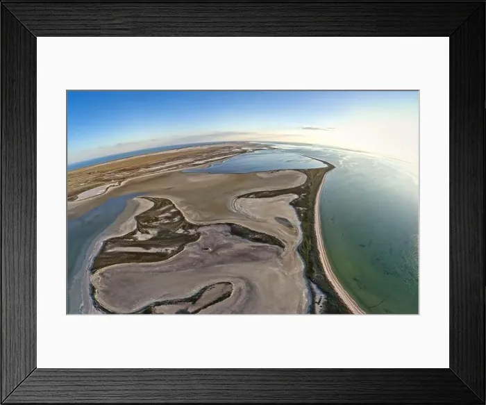 Framed Print : Sandy swamp near a beautiful lake, top view, drone camera Framed Print : Sandy swamp near a beautiful lake, top view, drone camera