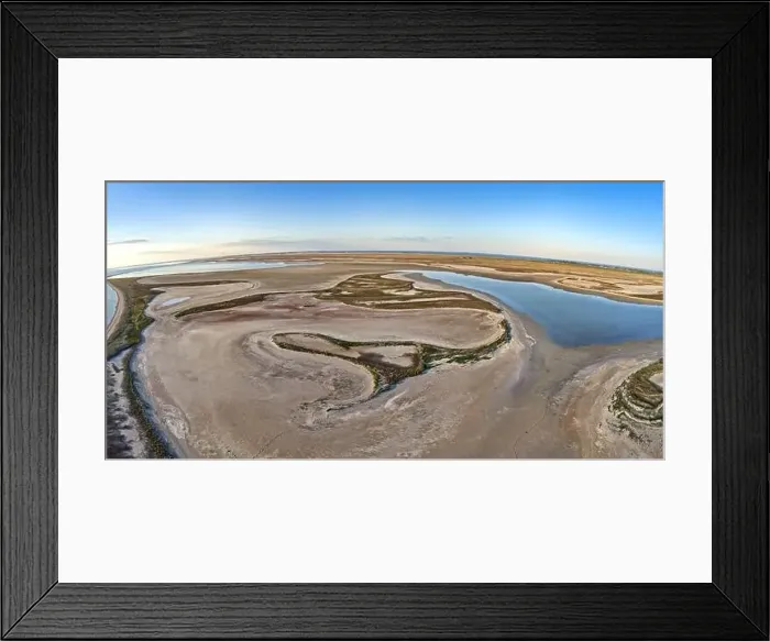 Framed Print : Sandy swamp near a beautiful lake, top view, drone camera Framed Print : Sandy swamp near a beautiful lake, top view, drone camera