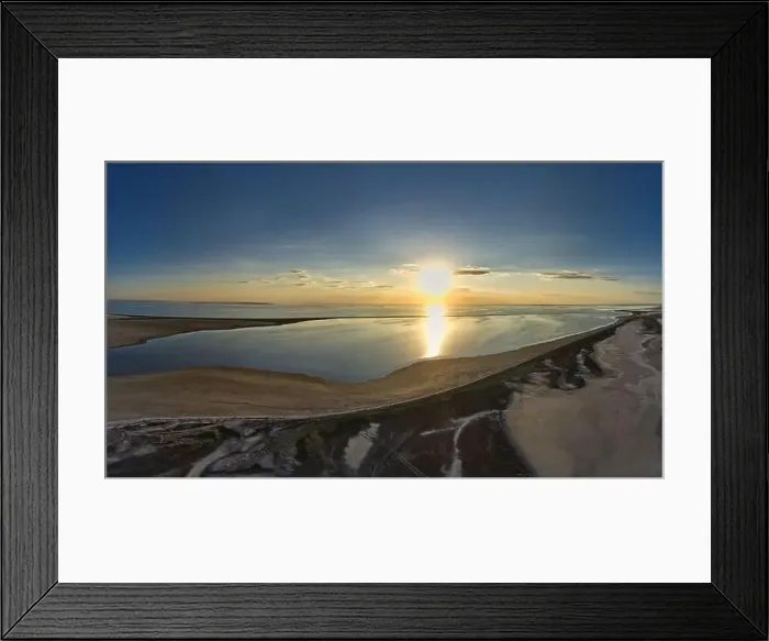 Framed Print : The edge of the sea in the evening sun. Camping beach. Drone shot 4K Framed Print : The edge of the sea in the evening sun. Camping beach. Drone shot 4K