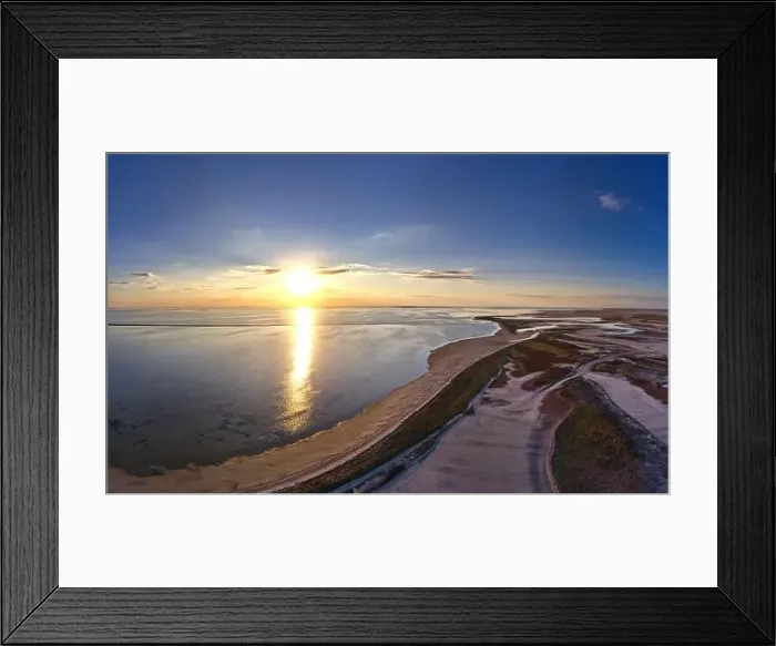 Framed Print : The edge of the sea in the evening sun. Camping beach. Drone shot 4K Framed Print : The edge of the sea in the evening sun. Camping beach. Drone shot 4K