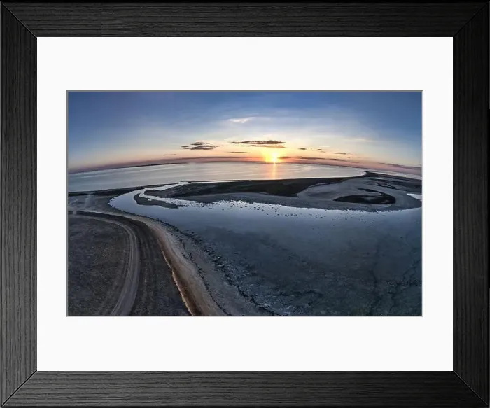 Framed Print : Unusual islands on a brilliant lake, top view, drone camera