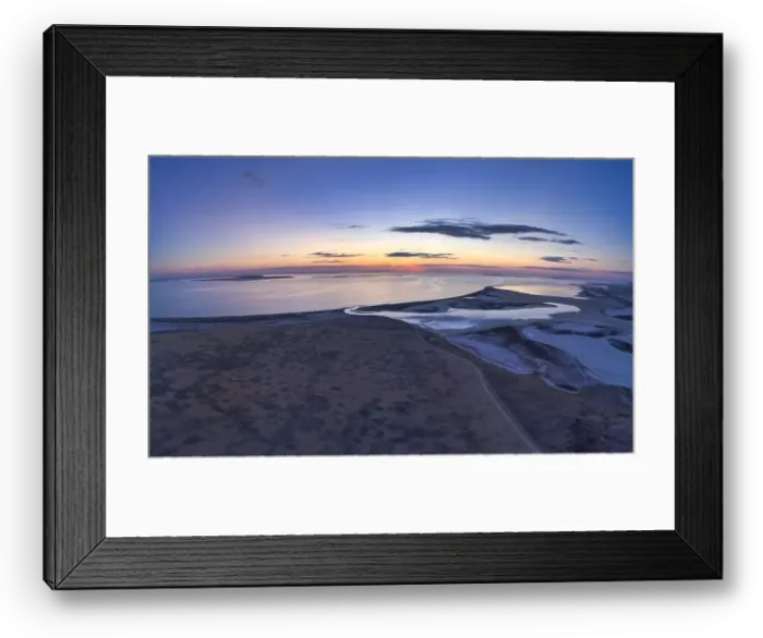 Framed Print : Unusual islands on a brilliant lake, top view, drone camera