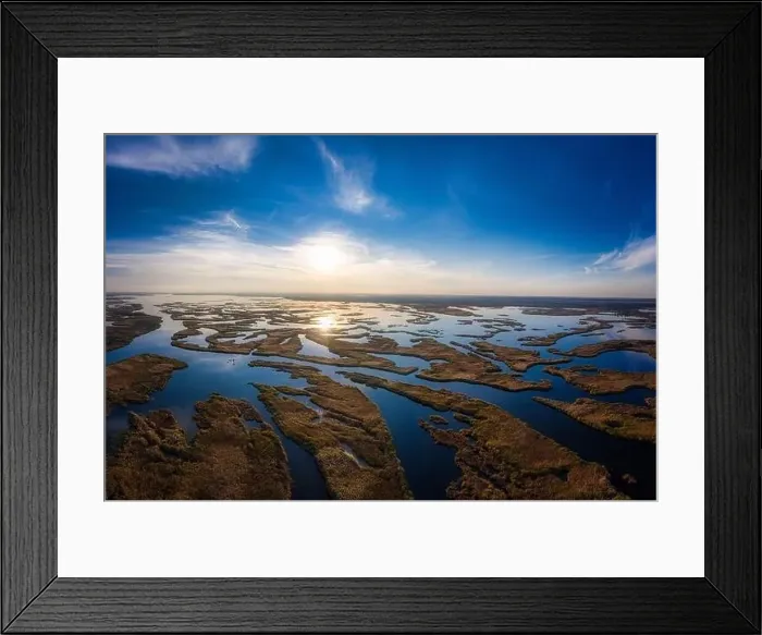 Framed Print : Irresistible floods on the Samara River on the Dnieper in Ukraine in the evening warm bright light