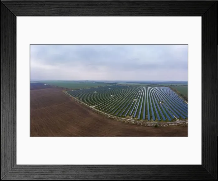 Framed Print : Power plant using renewable solar energy. Aerial drone shot Framed Print : Power plant using renewable solar energy. Aerial drone shot