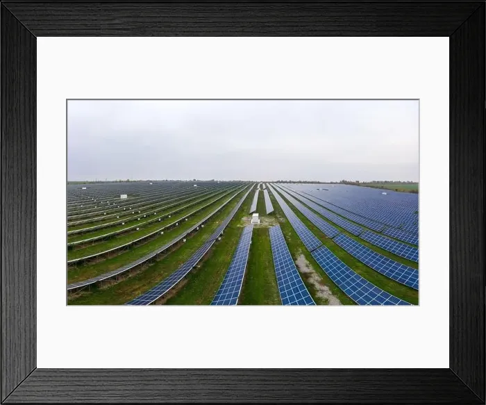 Framed Print : Power plant using renewable solar energy. Aerial drone shot Framed Print : Power plant using renewable solar energy. Aerial drone shot