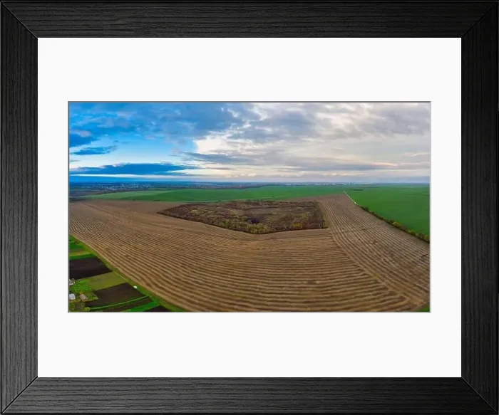 Framed Print : Flying over a field of growing wheat. Aerial panoramic drone shot Framed Print : Flying over a field of growing wheat. Aerial panoramic drone shot