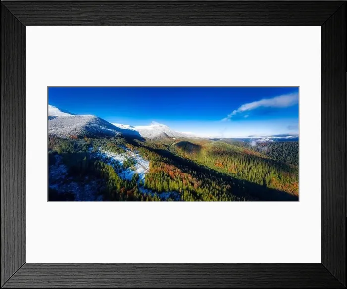 Framed Print : Picturesque mountain landscapes of autumn with snow near the village of Dzembronya in Ukraine Carpathians mountains Framed Print : Picturesque mountain landscapes of autumn with snow near the village of Dzembronya in Ukraine Carpathians mountains