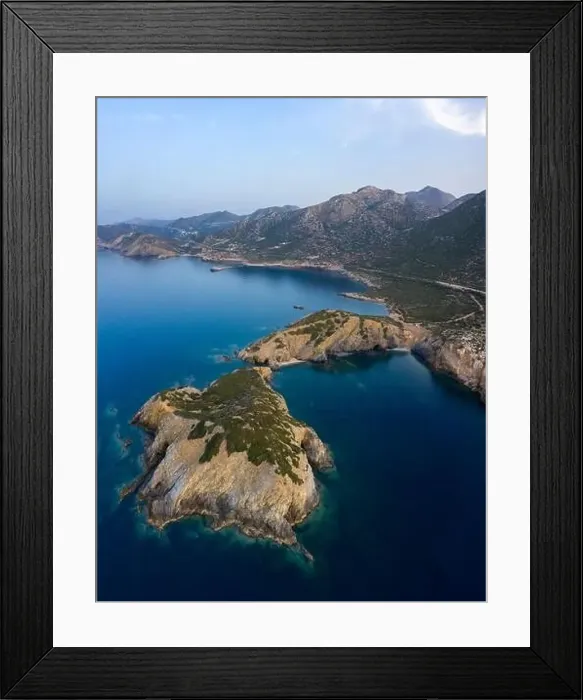 Framed Print : Aerial coastal view of Peristeri at dusk, Geropotamos, Crete, Greece Framed Print : Aerial coastal view of Peristeri at dusk, Geropotamos, Crete, Greece