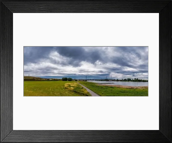 Framed Print : Panoramic view of the Rhine and the A1 motorway bridge near Leverkusen, Germany. Drone photography Framed Print : Panoramic view of the Rhine and the A1 motorway bridge near Leverkusen, Germany. Drone photography