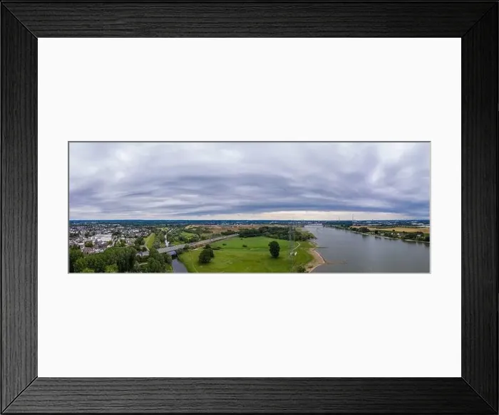Framed Print : Panoramic view of the Rhine and the A1 motorway bridge near Leverkusen, Germany. Drone photography