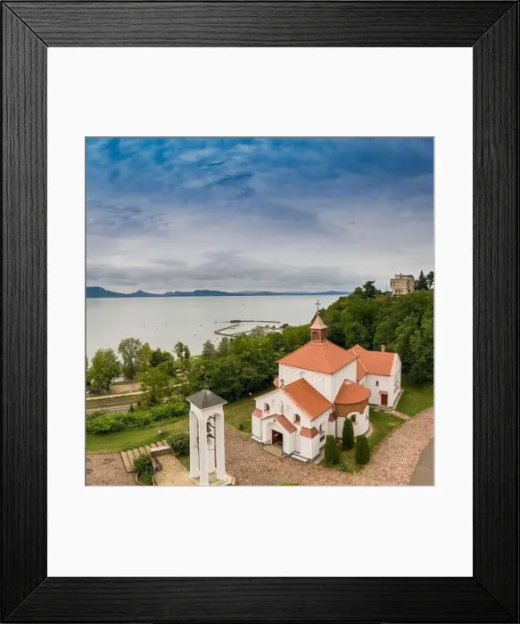 Framed Print : Aerial view of Church in Fonyod with Lake Balaton Framed Print : Aerial view of Church in Fonyod with Lake Balaton
