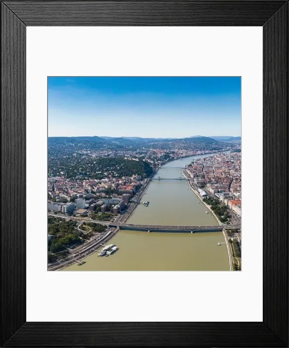 Framed Print : Aerial view of Budapest with River Danube Framed Print : Aerial view of Budapest with River Danube