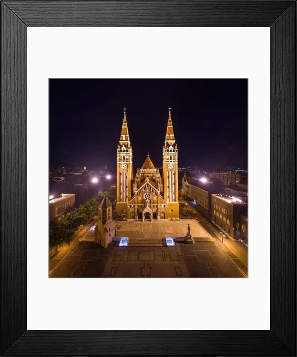 Framed Print : aerial photo of beautiful Cathedral of Szeged at night Framed Print : aerial photo of beautiful Cathedral of Szeged at night