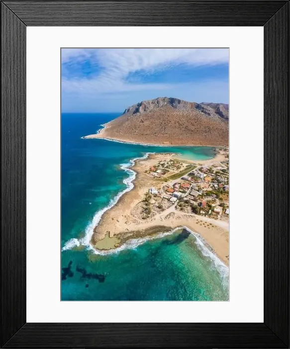 Framed Print : Aerial view of Pachia Ammos Beach and Stavros Beach with Zorba's Mountain in background, Crete, Greece Framed Print : Aerial view of Pachia Ammos Beach and Stavros Beach with Zorba's Mountain in background, Crete, Greece