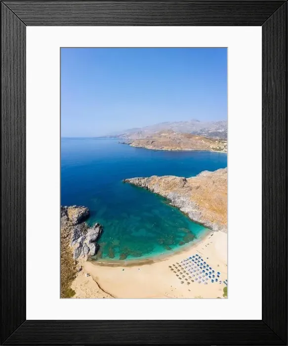Framed Print : Aerial coastal view of Skinaria Beach on the south coast of Crete, Greece Framed Print : Aerial coastal view of Skinaria Beach on the south coast of Crete, Greece