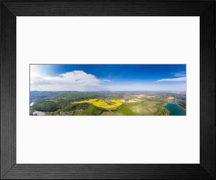 Framed Print : Drone view of Abaliget with canola field Framed Print : Drone view of Abaliget with canola field