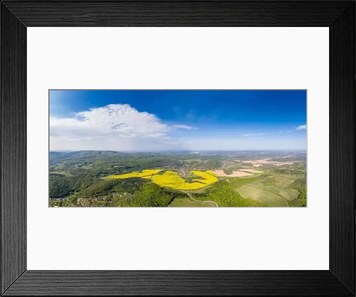 Framed Print : Drone view of Abaliget with canola field Framed Print : Drone view of Abaliget with canola field