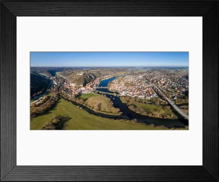 Framed Print : Image of an panorama aerial view with a drone of the city view of the market Kallmünz Kallmuenz in Bavaria Framed Print : Image of an panorama aerial view with a drone of the city view of the market Kallmünz Kallmuenz in Bavaria
