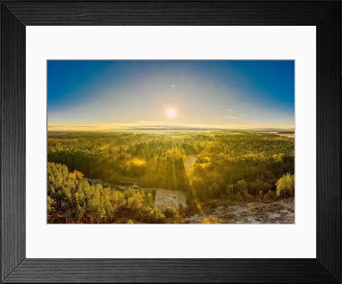 Framed Print : Drone panoramic photo of foggy sunrise over forest, idyllic peace of landscape in southern Bavaria, Germany Framed Print : Drone panoramic photo of foggy sunrise over forest, idyllic peace of landscape in southern Bavaria, Germany