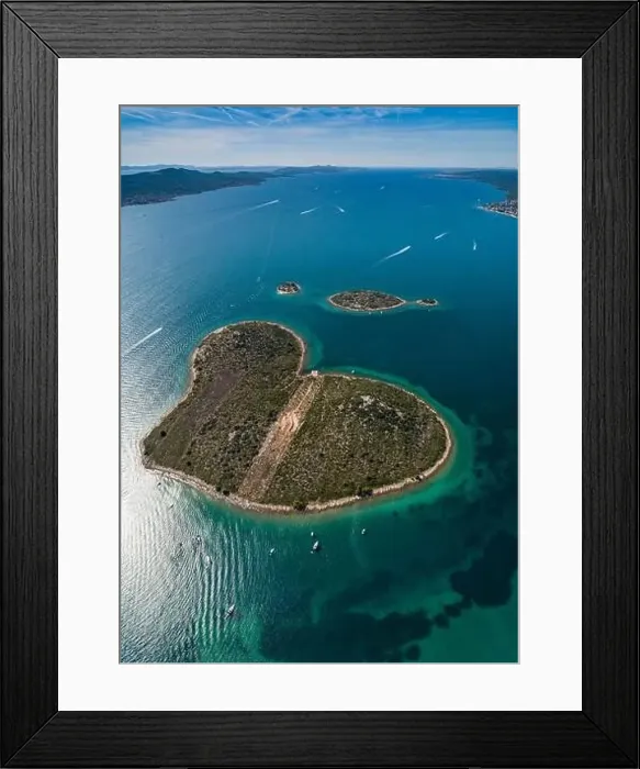 Framed Print : Heart shaped island of Galesnjak, aerial view, Dalmatia region of Croatia Framed Print : Heart shaped island of Galesnjak, aerial view, Dalmatia region of Croatia