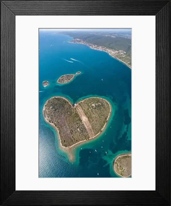 Framed Print : Heart shaped island of Galesnjak, aerial view, Dalmatia region of Croatia Framed Print : Heart shaped island of Galesnjak, aerial view, Dalmatia region of Croatia