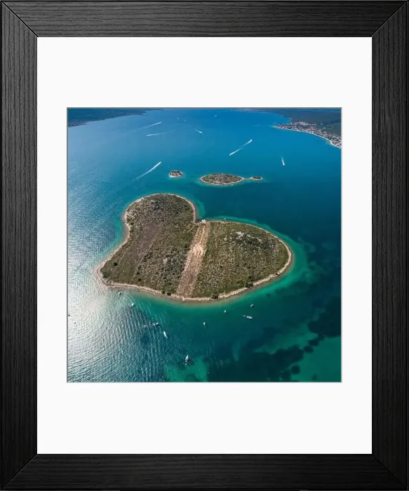 Framed Print : Heart shaped island of Galesnjak, aerial view, Dalmatia region of Croatia Framed Print : Heart shaped island of Galesnjak, aerial view, Dalmatia region of Croatia