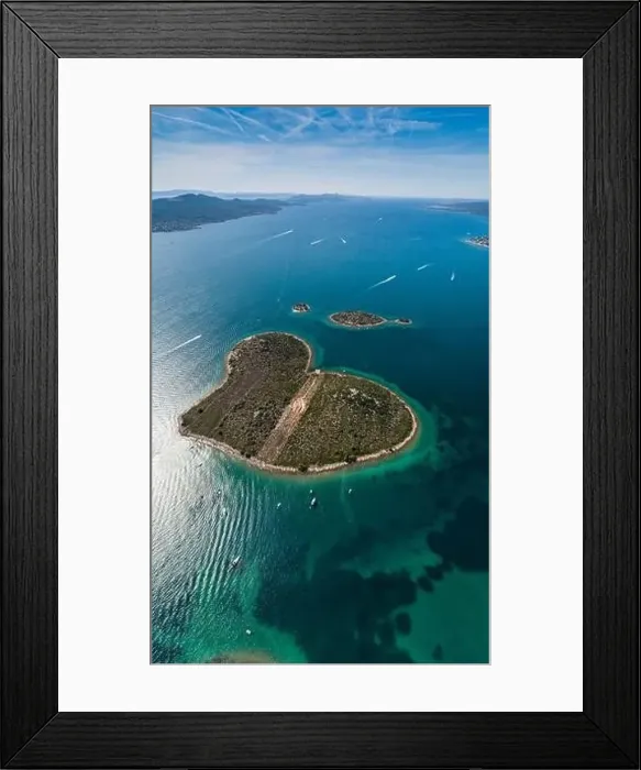 Framed Print : Heart shaped island of Galesnjak, aerial view, Dalmatia region of Croatia Framed Print : Heart shaped island of Galesnjak, aerial view, Dalmatia region of Croatia