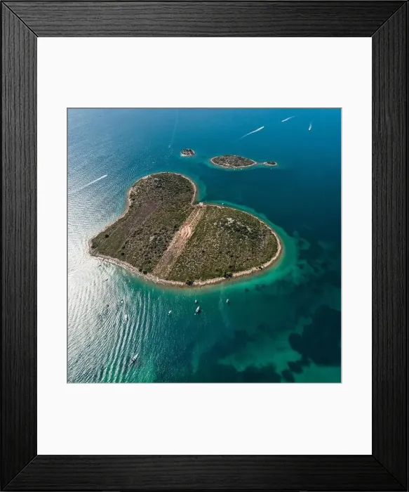 Framed Print : Heart shaped island of Galesnjak, aerial view, Dalmatia region of Croatia Framed Print : Heart shaped island of Galesnjak, aerial view, Dalmatia region of Croatia