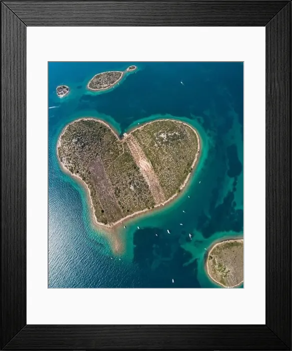 Framed Print : Heart shaped island of Galesnjak, aerial view, Dalmatia region of Croatia Framed Print : Heart shaped island of Galesnjak, aerial view, Dalmatia region of Croatia