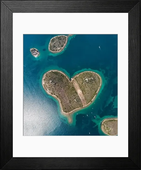 Framed Print : Heart shaped island of Galesnjak, aerial view, Dalmatia region of Croatia Framed Print : Heart shaped island of Galesnjak, aerial view, Dalmatia region of Croatia