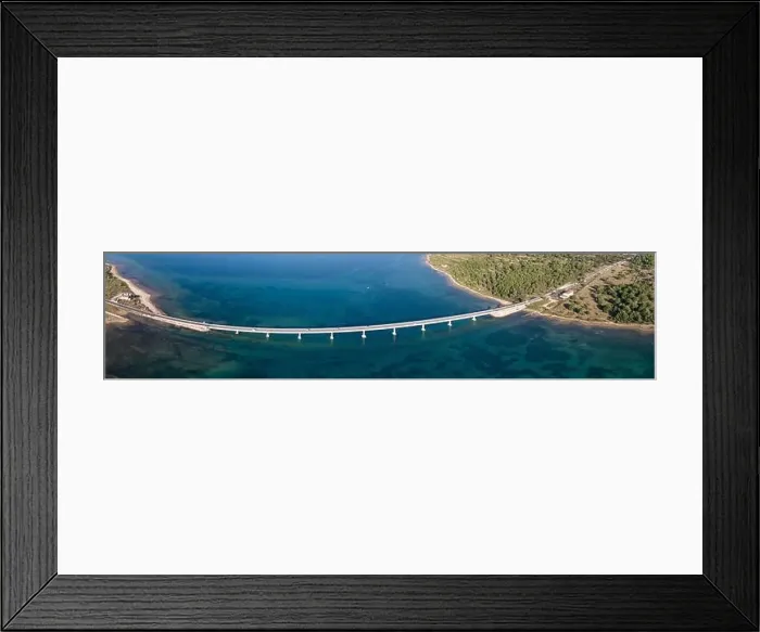 Framed Print : Aerial view of bridge to island Vir over the Adriatic sea in Croatia Framed Print : Aerial view of bridge to island Vir over the Adriatic sea in Croatia