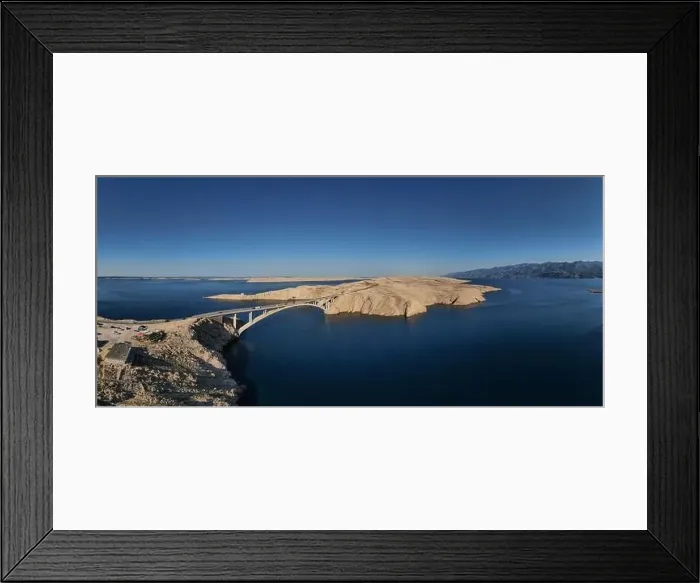 Framed Print : Panorama of croatian Paski most bridge connecting mainland with island Pag in Dalmatia Framed Print : Panorama of croatian Paski most bridge connecting mainland with island Pag in Dalmatia