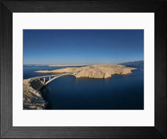 Framed Print : Panorama of croatian Paski most bridge connecting mainland with island Pag in Dalmatia