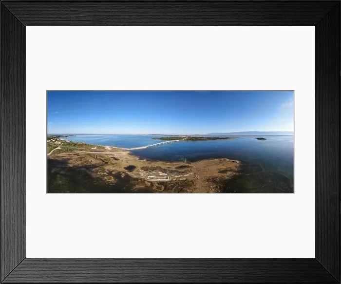 Framed Print : Aerial view of bridge to island Vir over the Adriatic sea in Croatia Framed Print : Aerial view of bridge to island Vir over the Adriatic sea in Croatia