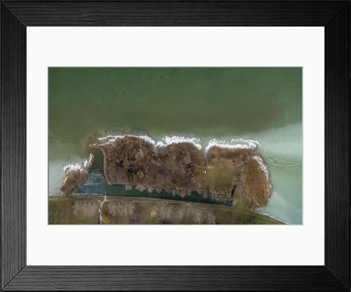 Framed Print : Balatonbereny csicsergo beach drone view at winter Framed Print : Balatonbereny csicsergo beach drone view at winter