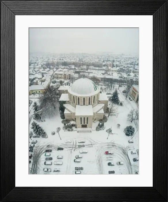 Framed Print : Churc in Mohacs main squere with snow Framed Print : Churc in Mohacs main squere with snow