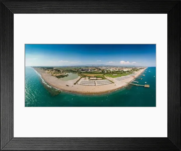 Framed Print : SIDE, TURKEY - JUNE 29: View of Sunmelia Beach Resort from the Sea in Side, Turkey at June 29, 2019