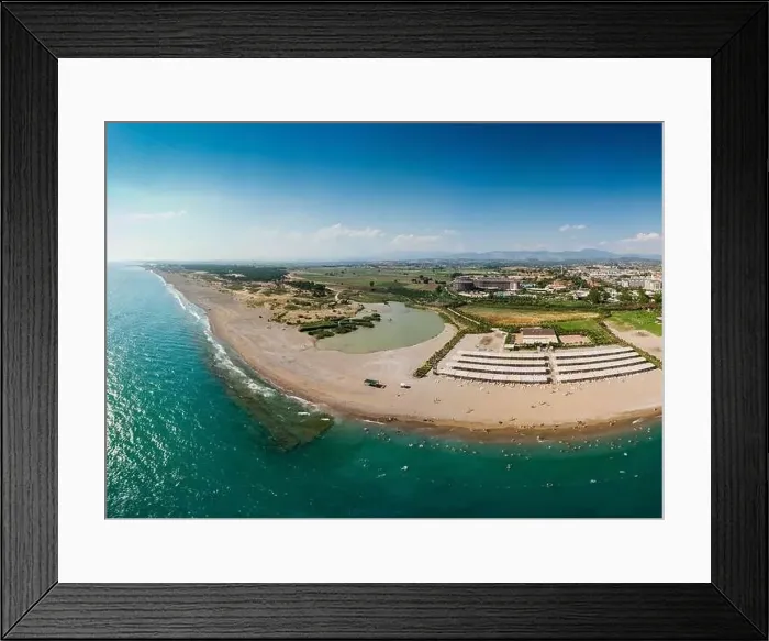 Framed Print : SIDE, TURKEY - JUNE 29: View of Sunmelia Beach Resort from the Sea in Side, Turkey at June 29, 2019 Framed Print : SIDE, TURKEY - JUNE 29: View of Sunmelia Beach Resort from the Sea in Side, Turkey at June 29, 2019