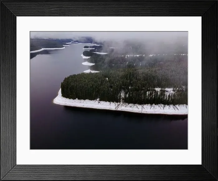 Framed Print : Mountain lake photography in winter season, shot from a drone Framed Print : Mountain lake photography in winter season, shot from a drone