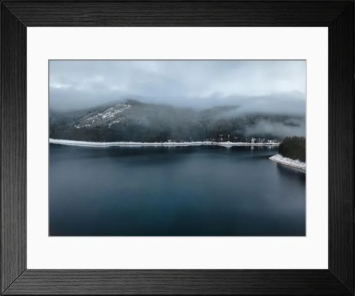 Framed Print : Mountain lake photography in winter season, shot from a drone Framed Print : Mountain lake photography in winter season, shot from a drone