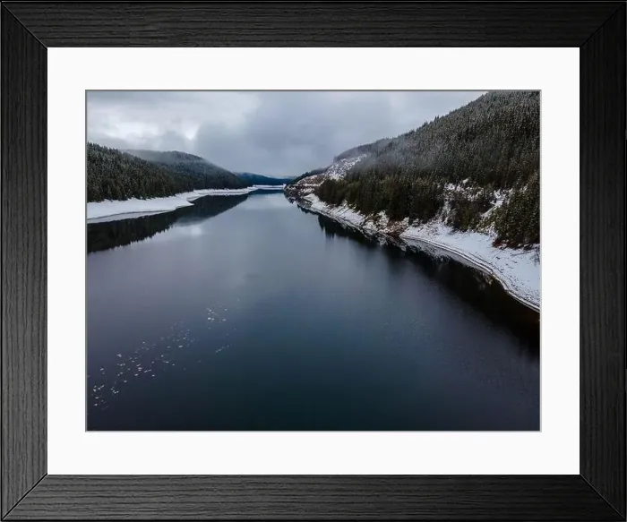 Framed Print : Mountain lake photography in winter season, shot from a drone Framed Print : Mountain lake photography in winter season, shot from a drone