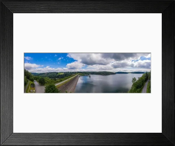 Framed Print : Panoramic view of the Great Dhünn dam. Germany, Drone photography